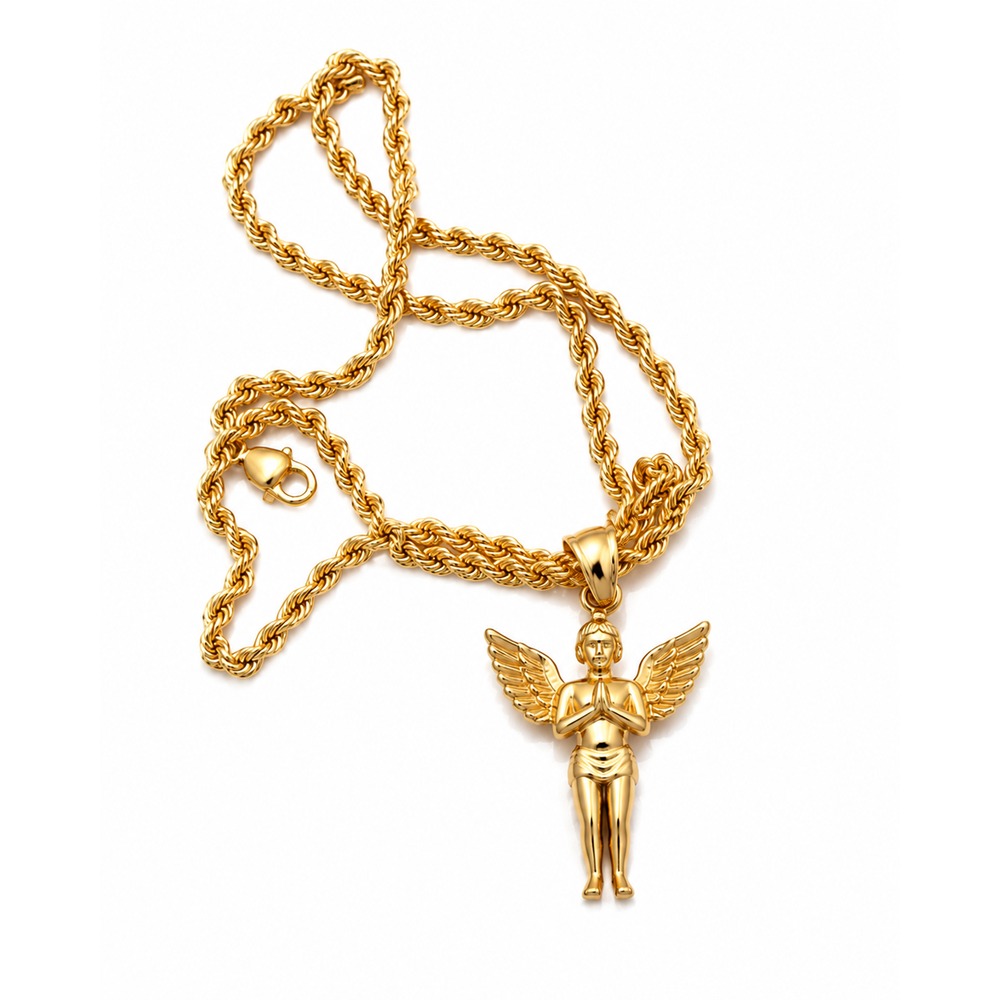 Gold rope chain with angel pendant