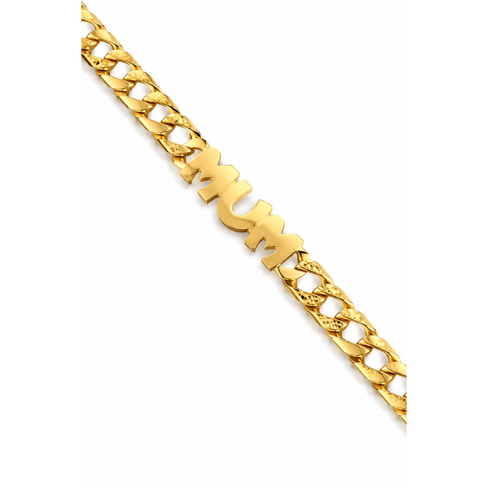 Gold curb ID bracelet, engraved Mum