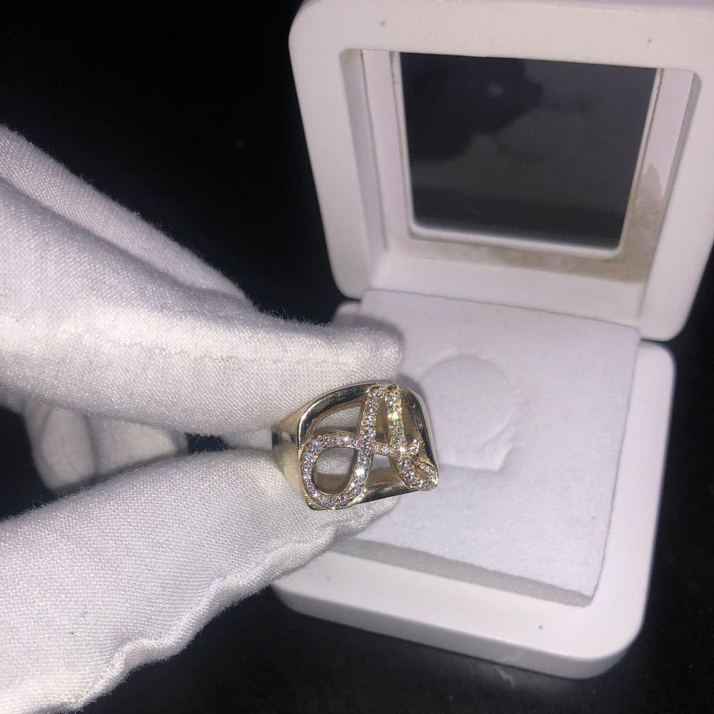 Diamond initial A ring in gold